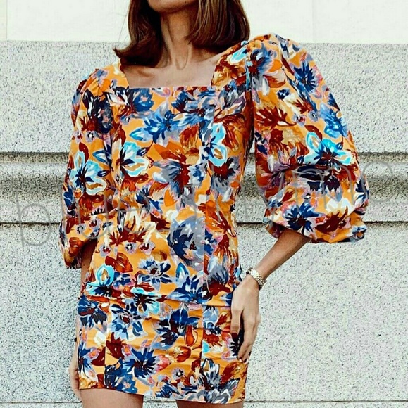 Zara FLORAL Puff Sleeve Dress - Picture 5 of 8